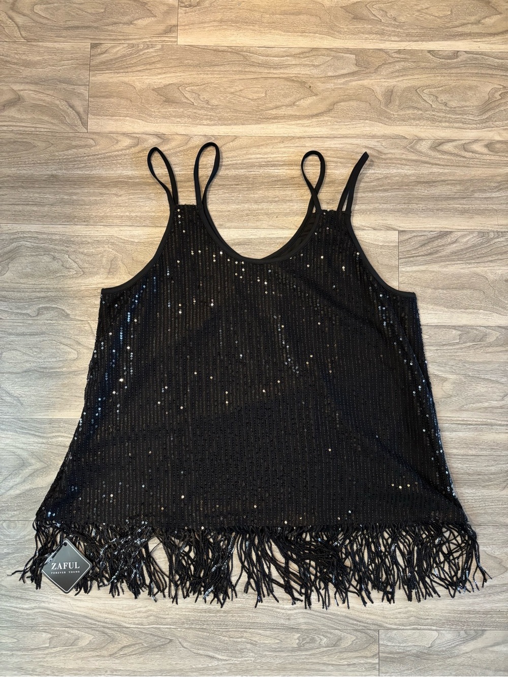 Zaful Black Sequin Fringe Camisole